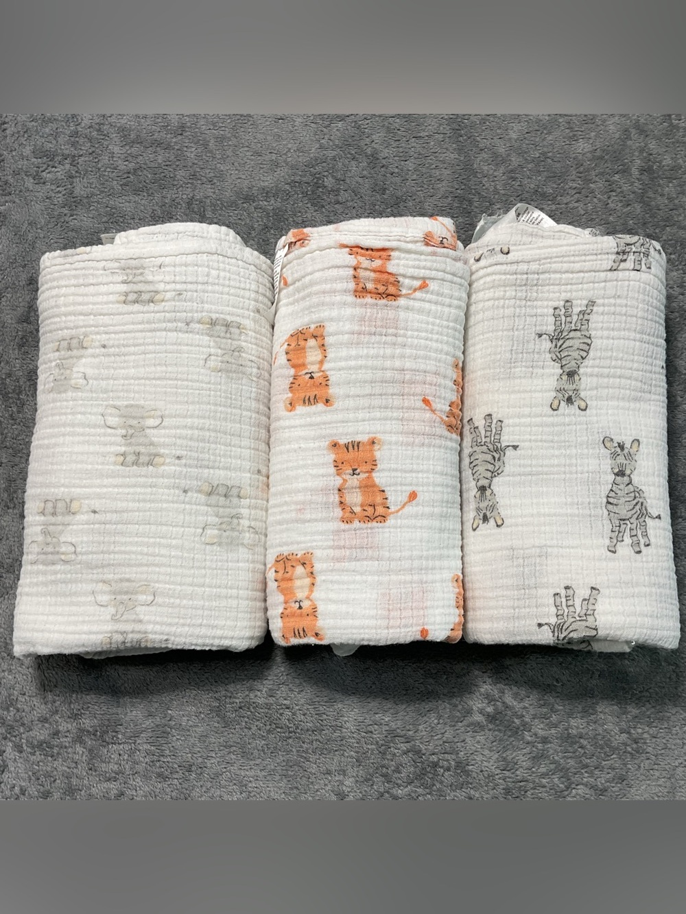 aden + anais White Muslin Kids Blanket  with Orange Tiger Print